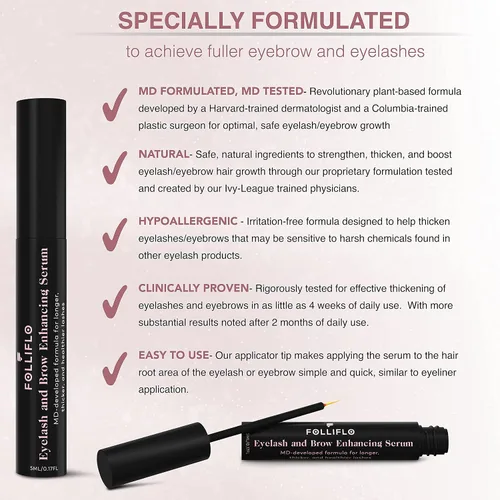 Vista 7 de Folliflo Suero acondicionador de pestañas y cejas con aceite de ricino y Panax Ginseng, cuidado diario ligero para pestañas y cejas de aspecto más