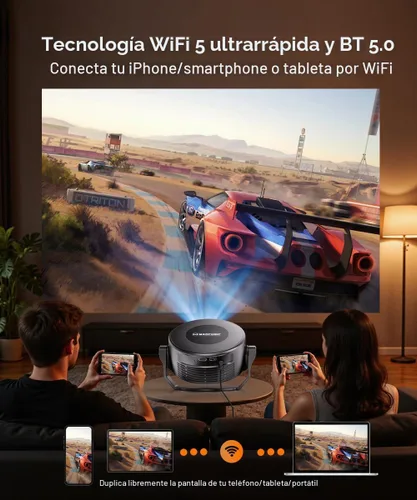 Vista 3 de Magcubic Proyector inteligente compatible con 2K, proyector portátil con WiFi 5 y Bluetooth 5.0, control de voz, Keystone automático, aplicaciones