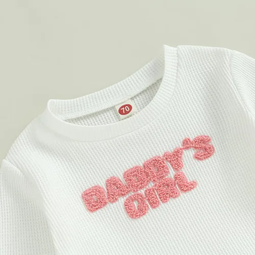 Vista 5 de Daddys Girl Toddler Baby Clothes Waffle Sweatshirt Pullover Top Jogger Pants Fall Winter 2 Piece Outfits