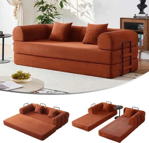 Vista 12 de Sofá cama convertible 5 en 1 de 79 pulgadas, sin montaje, sofá cama sin hueso con espuma de alta densidad, sofá cama plegable, sofá modular de pana