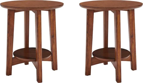 Vista 7 de Alaterre Furniture Monterey - Juego de 2 mesas auxiliares redondas con estante de almacenamiento, mesita de noche moderna de mediados de siglo