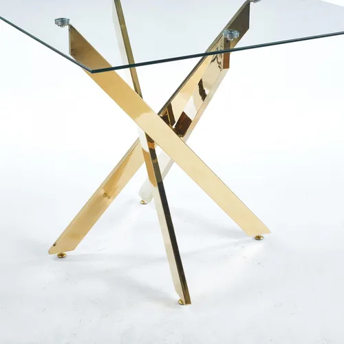 Vista 5 de Mesa de comedor cuadrada de 36 pulgadas para 2, 3, 4 personas, mesa de comedor moderna con patas de metal cromado dorado en forma de X, mesa