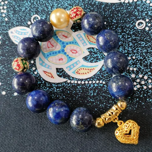 Vista 6 de Heavens Tvcz Lapislázuli - Pulsera de piedra preciosa azul natural de 0.559in para mujeres y hombres, joyería de chakra de piedra curativa