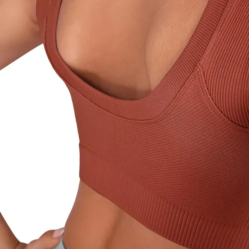 Vista 4 de ODODOS Paquete de 2 camisetas cortas sin costuras para mujer, cuello redondo, espalda baja, recortadas
