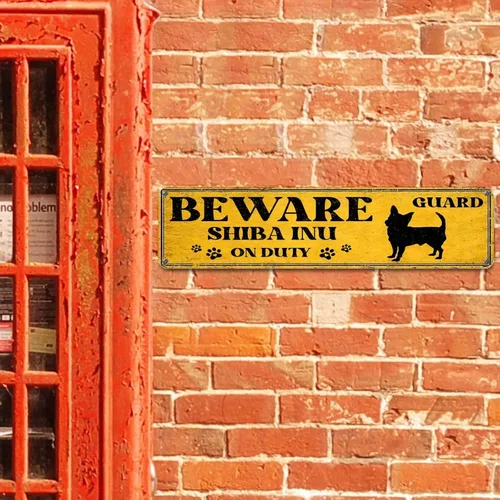 Vista 6 de Beware of Dog Metal Sign Beware Shiba Inu On Duty Metal Sign Customized Warning Dog Sign Funny Security Sign Vintage Rustic Wall Art Novelty Wall