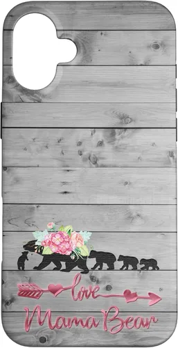 Vista 23 de Pink Floral Black Mama Bear Four Cubs on Vintage Gray Rustic Case for iPhone 17