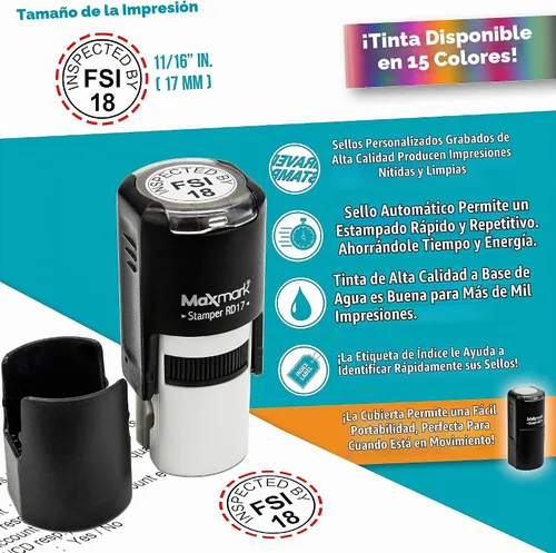 Vista 5 de MaxMark Sello de iniciales personalizado autoentintado redondo - 15 colores para elegir