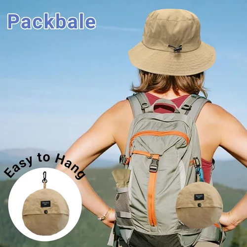 Vista 3 de PFFY Waterproof Bucket Hats for Men Women Packable Sun Hat for Outdoors Caqui Sólido