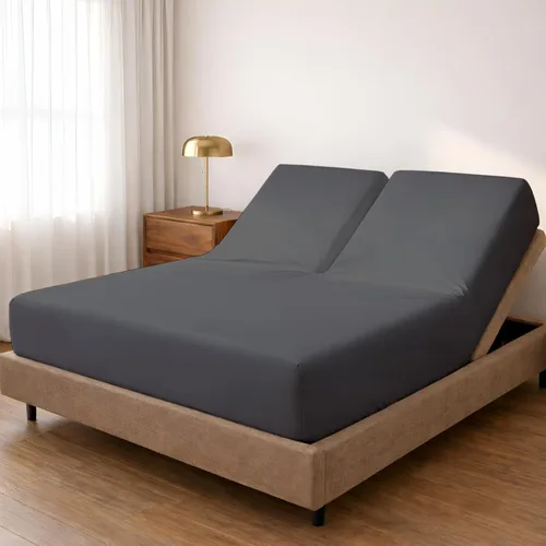 Vista 10 de Sábana bajera ajustable con parte superior dividida para camas ajustables, 100% algodón Giza, cabeza flexible de 34 pulgadas, tamaño King, 1 pieza