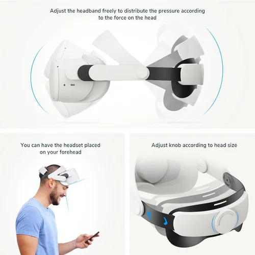 Vista 5 de Head Strap with Battery Pack for Oculus Quest 2 MEYIN 3350mAh Fast Charging VR Power Adjustable Strap and Ear Muffs Accessories for Quest 2 Enhanced