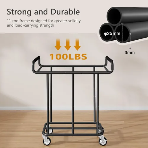Vista 4 de Cesta de lavandería con ruedas, cesta de lavandería mediana de 250 litros para almacenamiento de ropa, carrito de lavandería resistente con asa Negro