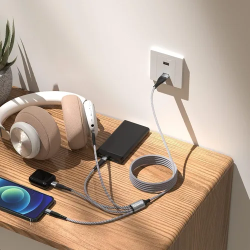 Vista 4 de Cable divisor USB tipo C QC3.0 de carga rápida 4 en 1, multiUSB C, cable de sincronización USB tipo C con 4 conectores USB C, para iPhone 15 Pro