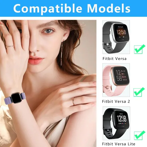 Vista 3 de Attbbon Banda elástica compatible con correas Fit Bit Versa/Fit Bit Versa Lite, correas deportivas de nailon elástico transpirables y ajustables