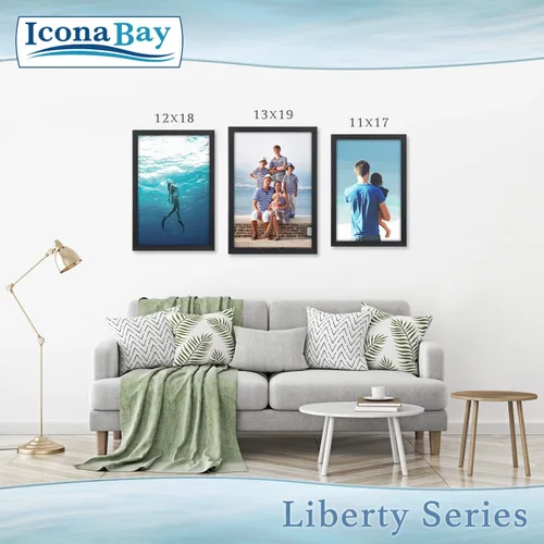 Vista 5 de Icona Bay Marco negro de 12 x 18 pulgadas, marco compuesto de madera resistente (no plástico PS), marcos de estilo moderno, colección Liberty