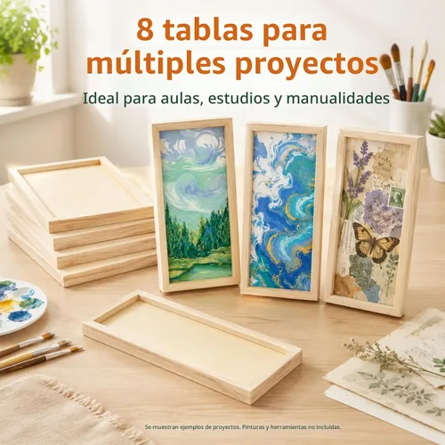 Vista 3 de APACALI Paquete de 8 tableros de lienzo de madera sin terminar para pintar, paneles rectangulares de madera acunados de aproximadamente 11.6 x 5.8