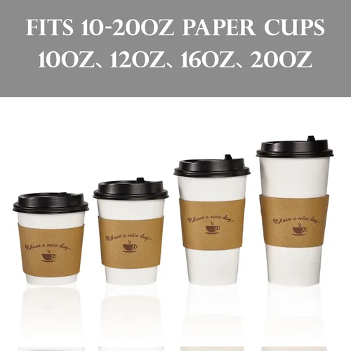 Vista 7 de LITOPAK Paquete de 200 fundas de papel kraft para tazas de café, fundas de café, soporte desechable corrugado para bebidas calientes