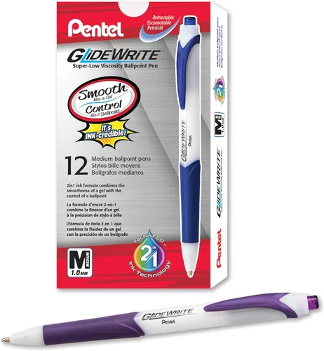 Vista 8 de Bolígrafo Pentel GlideWrite con tinta TechniFlo, (1.0mm) línea media, tinta burdeos, caja de 12 (BX910-BG)
