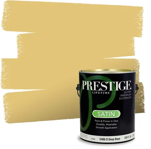 Vista 105 de PRESTIGE Pinturas de pintura exterior e imprimación en uno, 1 galón, plano, combinación comparable de Benjamin Moore* Manzanilla*