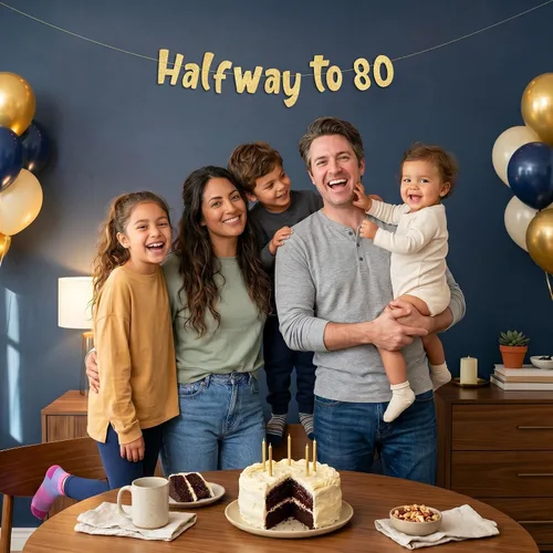 Vista 5 de Cartel con purpurina dorada preencordada de medio camino a 80, decoraciones de 40 cumpleaños y aniversario para hombres y mujeres, suministros