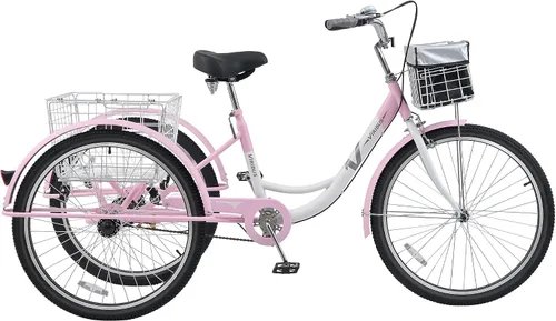 Vista 6 de VIRIBUS Triciclos para adultos para mujeres, triciclo de una sola velocidad para adultos con cestas con ruedas desmontables delanteras y traseras