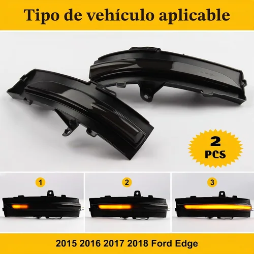 Vista 3 de [2 piezas] Luces de señal de giro secuenciales de espejo lateral para Ford Edge 2015 2016 2017 2018 lente ahumada ensamblada FT4B13B382AA