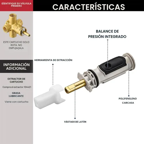 Vista 3 de 1222 Kit de cartucho de repuesto para grifos Moen PosiTemp de un mango, compatible con ducha Moen y ducha de bañera, metales y plásticos, paquete