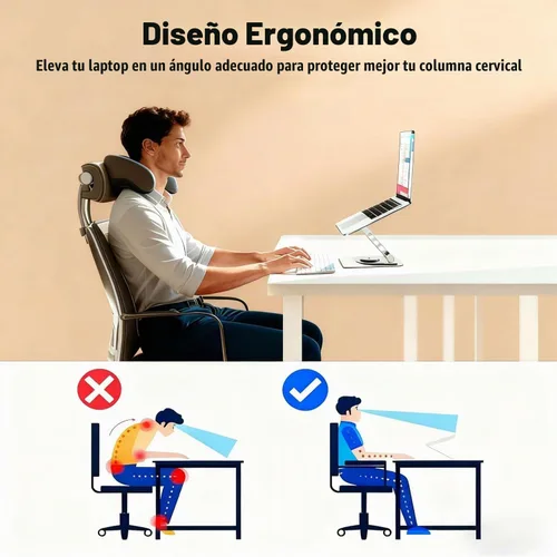 Vista 4 de Soporte para laptop, soporte para computadora portátil para escritorio con base giratoria de 360° Plateado
