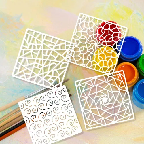 Vista 3 de 25 plantillas geométricas mixtas, plantillas de pintura huecas, plantillas de dibujo de plástico, plantillas de arte reutilizables, plantillas