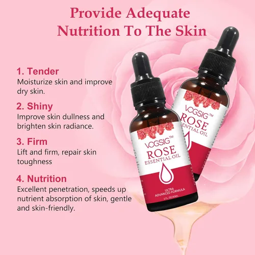 Vista 3 de Aceite Esencial de Rosa 1.0 fl oz - Aromaterapia, Hidratante de la Piel, Anti-Envejecimiento, Reduce la Pigmentación, Absorbido Rápidamente