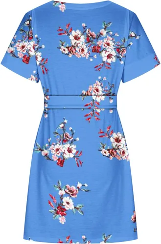 Vista 4 de Vestido Floral midi Mujer Vestido plisado bolsillos Rayas y teñido anudado Vestido de Calle de Manga Corta Cuello
