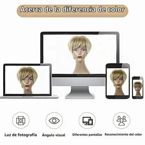 Vista 3 de PHOCAS Pelucas de corte Pixie, peluca corta y elegante de capa esponjosa, sin encaje, peluca de repuesto con flequillo para mujer, peluca corta