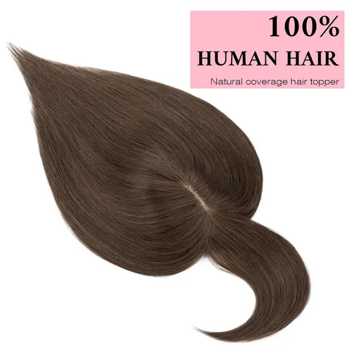 Vista 2 de SEGO Toppers de cabello humano 100% real, con flequillo de aire, base de seda 150% de densidad, topper con clip, 2.7 x 5.1 pulgadas, piezas