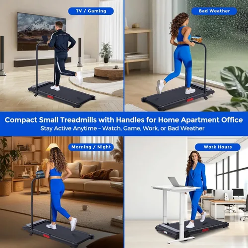 Vista 5 de Compact Treadmills for Home, 3.0HP Portable Walking Pad Treadmill with Incline, 0.6-7.6MPH Electric Walking Pad Treadmill with Handle Bar, Mini
