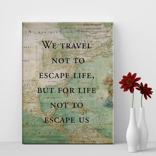 Vista 4 de LEXSIVO Lienzo impreso con cita de viaje inspiradora de estilo retro, arte de pared, decoración de oficina en el hogar, «We Travel Not to Escape