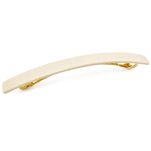 Vista 13 de French Amie Barra larga y delgada color crema, marfil, grande, 4 1/4 pulgadas, acetato de celuloide hecho a mano, pasador automático con cierre