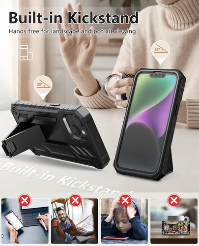 Vista 5 de FNTCASE Funda para iPhone 14 Plus: Cubierta protectora resistente de grado militar para teléfono celular con soporte y protección incorporada