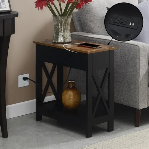 Vista 11 de Convenience Concepts Oxford - Mesa auxiliar abatible con estación de carga de 23.75 pulgadas, moderna mesa de sala de estar con puertos USB y tomas