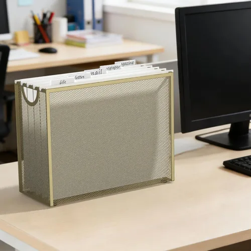 Vista 4 de Sinboun Organizador de archivos colgante tamaño carta, caja de archivo incluye 5 carpetas colgantes, armarios de almacenamiento de cartas de malla
