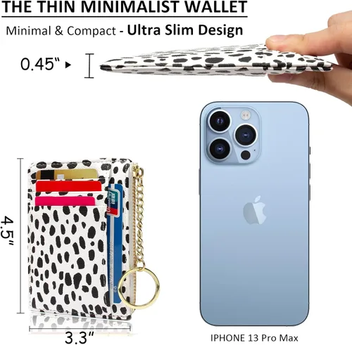 Vista 49 de Tarjetero delgado con bloqueo RFID, billetera de bolsillo pequeño, con cremallera Keychian para monedero, monedero y tarjetero para mujeres y hombres