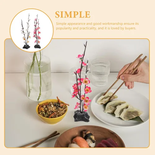 Vista 9 de Hemoton Flores artificiales de cerezo en flor, 4 piezas, decoraciones de plato de sashimi para centro de mesa de restaurante japonés, adornos