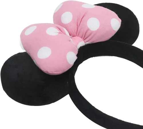 Vista 4 de JIAHANG Diadema con orejas de ratón, diadema de terciopelo con lazo de algodón 3D, disfraz para mujeres y niñas (algodón 3D rosa)