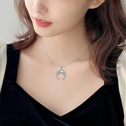 Vista 4 de ONEFINITY Collar de piedra lunar, cruz de plata esterlinadrgaonhongoluna crecientepentagramatalismán, collar con colgante de nudo celta, regalos