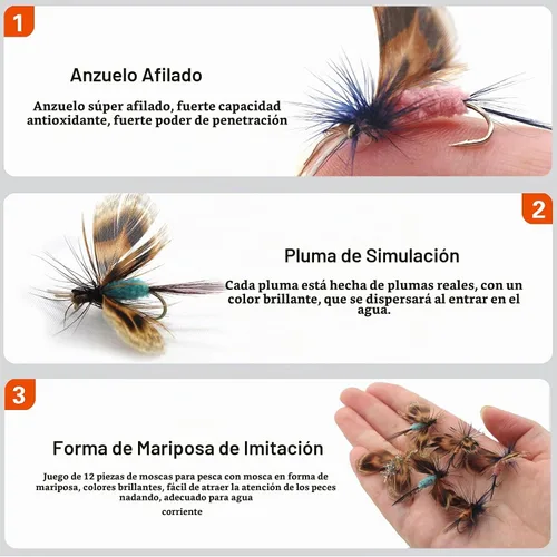 Vista 2 de Fly Fishing Kit, Handcrafted Dry Wet Flies with Realistic Lure Design Ready 12 piezas
