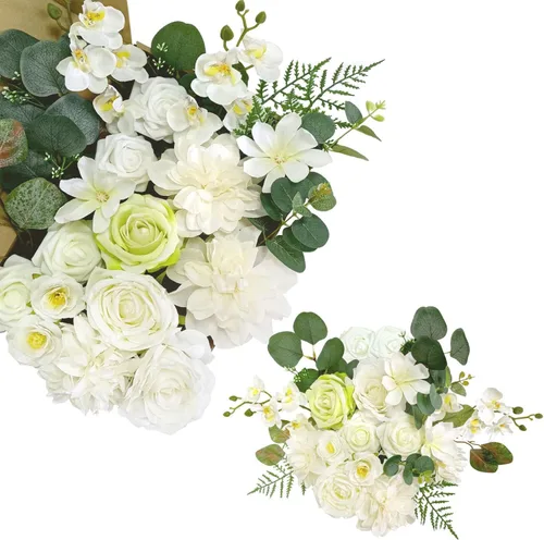 Vista 12 de Flores de seda, ramo de flores artificiales, caja combinada de flores artificiales con tallos para arreglos florales, ramos de boda, fiesta, hogar