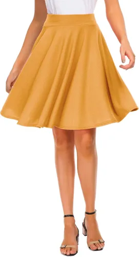 Vista 14 de EXCHIC Falda básica para mujer, estilo patinadora, casual, elástica, plisada, minifalda con vuelo midi de línea A 10