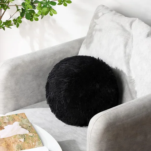 Vista 5 de Paquete de 2 Almohadas Decorativas de Bola Redonda de Felpa de 10 Pulgadas, Almohadas Nórdicas Suaves de Boucle Esféricas Peludas Circulares