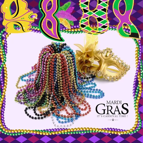 Vista 7 de ZZYFGH 12 Collares de Cuentas Negras, Collares de Cuentas de Navidad de 33'' 7mm, Disfraz de Collar de Cuentas de Mardi Gras Navidad, Accesorios