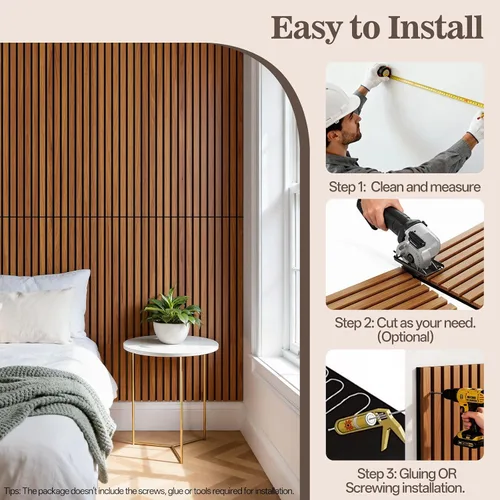 Vista 7 de Paquete de 4 paneles de madera para pared, 47.24 x 12.79 pulgadas, paneles de pared de listones de madera acústica para decoración de interiores