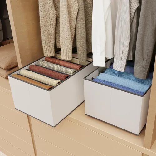 Vista 5 de EASEVE Organizador de armario y almacenamiento para ropa, organizador de cajones plegables de 7 rejillas para jeans, pantalones, camisas, leggings