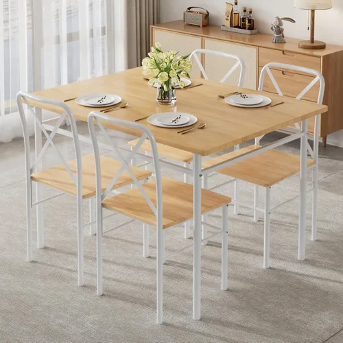 Vista 8 de VECELO Juego de mesa de comedor para 4, mesa de cocina de vidrio de 5 piezas con sillas acolchadas tapizadas para espacios pequeños, rincón